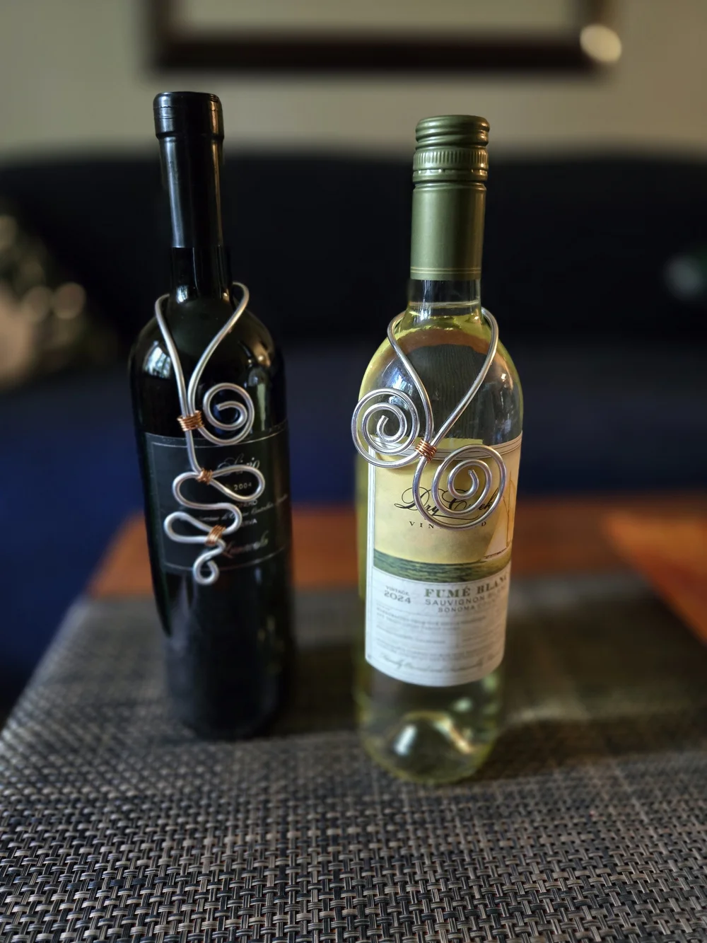 Bottle Bling - Spiral Wine Bottle Hanger with Accents . Various Types Of Wire.